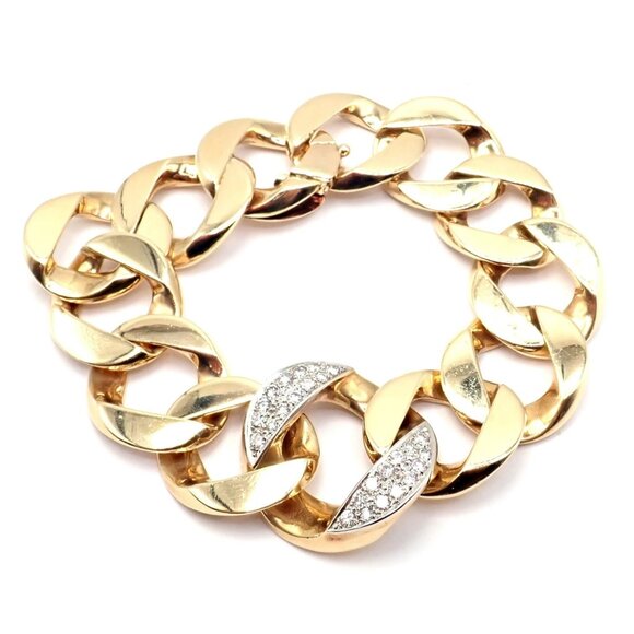 Rare Vintage Tiffany & Co 14k Yellow Gold Diamond Large Heavy Curb Link Bracelet - Picture 15 of 15